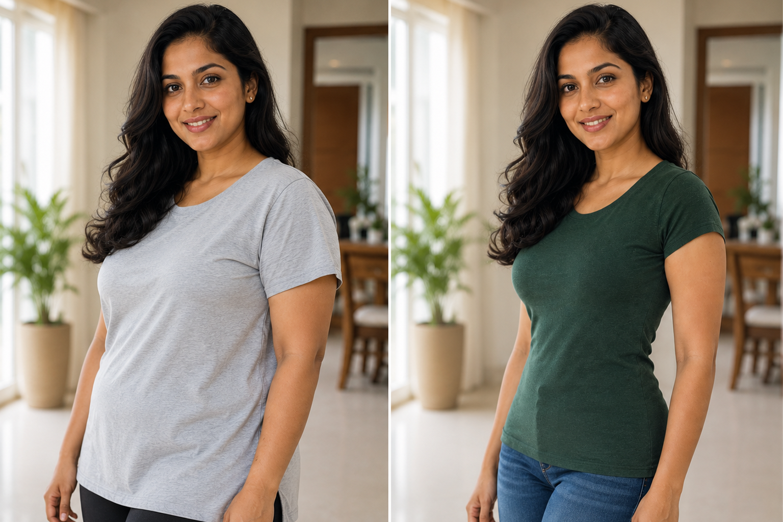 Before: the same woman at the start of her journey